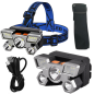 Preview: 9-LED Stirnlampe 800lm Akku USB Kopflampe Ultraleicht Camping Wandern PREISHIT