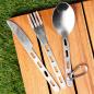 Preview: Outdoor Campingbesteck Set Edelstahl Reisebesteck Karabiner Camping Besteck