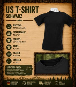 Herren US T-Shirt Schwarz 100% Baumwolle Army Style Military Shirt Rundhals