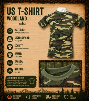 Herren US T-Shirt Woodland BW Baumwolle Basic Shirt Rundhals S-3XL