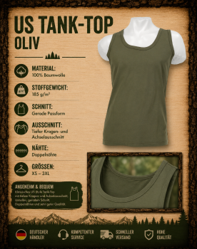 US Tank Top Oliv 100% Baumwolle BW Herren Muskelshirt Army XS-3XL