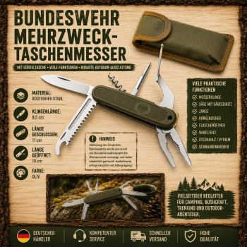 Bundeswehr Taschenmesser Mehrzweckmesser oliv mit Tasche BW Messer Zange
