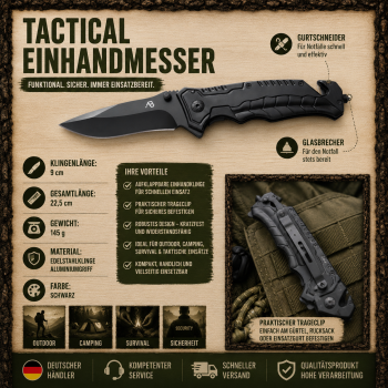 Tactical Einhandmesser Rettungsmesser Glasbrecher Gurtschneider Taschenmesser