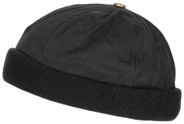 Docker Cap Schirmlos Mütze Schwarz Klettverschluss 100% Baumwolle Seemannsmütze