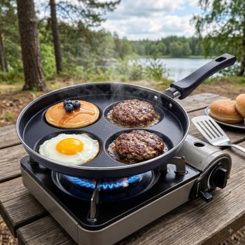 Preview: 4 Mulden Pfanne Camping Wohnmobil Spiegeleier Pfannkuchen Bratpfanne Burger