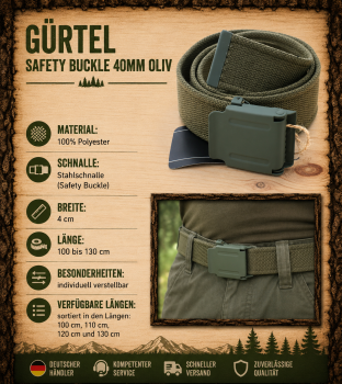 Preview: Tactical Gürtel Oliv Safety Buckle 40mm Army Survival Outdoor 100-130cm