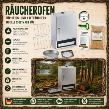 Preview: Peetz Räucherofen Smoker verzinkt Räucherschrank Fisch Fleisch Tür 50x39x28cm