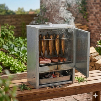 Preview: Peetz Räucherofen Smoker verzinkt Räucherschrank Fisch Fleisch Tür 50x39x28cm