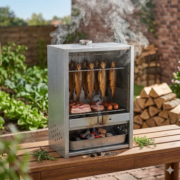 Preview: Peetz Räucherofen Smoker verzinkt Räucherschrank Fisch Fleisch Grill 50x39x28cm