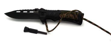Preview: Survival Einhandmesser 3in1 Taschenmesser Outdoor Messer Feuerstahl Pfeife Camo