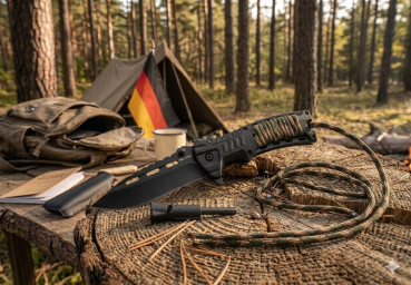 Survival Einhandmesser 3in1 Taschenmesser Outdoor Messer Feuerstahl Pfeife Camo