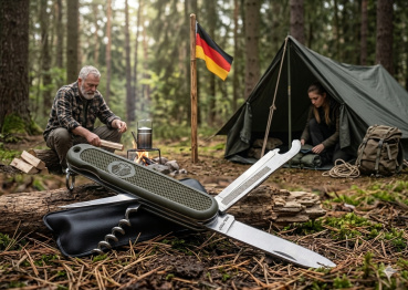 Preview: BW Bundeswehr Taschenmesser 6in1 Oliv mit Tasche Set Outdoor Armee Messer NEU