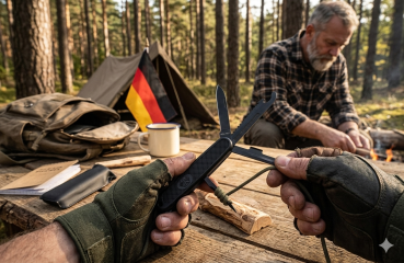Preview: Bundeswehr Taschenmesser BW schwarz inkl Tasche 6 in 1 Outdoor Survival Messer