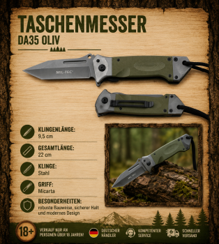 Preview: Taschenmesser DA35 Oliv Klappmesser Micarta Griff Outdoor Camping Messer