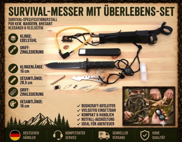 Preview: Messer 15-teilig Survival Set Multitool Kompass Angler Outdoor Notfall Paracord