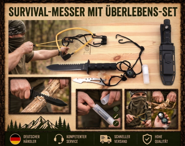 Preview: Messer 15-teilig Survival Set Multitool Kompass Angler Outdoor Notfall Paracord