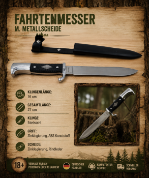 Preview: Fahrtenmesser 27cm Jagdmesser Outdoor Messer mit Metallscheide Bushcraft