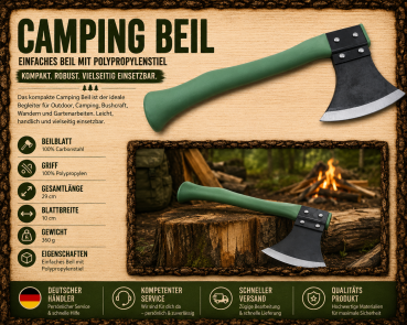 Preview: Campingbeil Axt Outdoor Beil Holz Hacken Garten 29cm Mil-Tec Oliv Grün robust