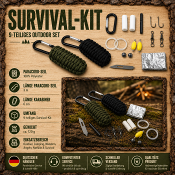 Preview: Mil-Tec Paracord Survival Kit Karabiner Camping Outdoor Notfall Geschenk Set
