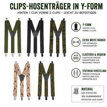 Hosenträger Y-Form mit Clips elastisch verstellbar Militär Outdoor Bundeswehr