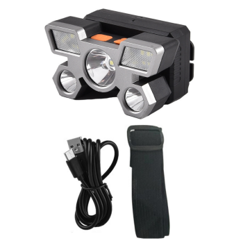 Preview: 9-LED Stirnlampe 800lm Akku USB Kopflampe Ultraleicht Camping Wandern PREISHIT