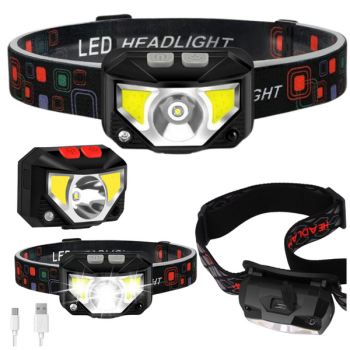 Preview: LED Stirnlampe 500lm Sensor Rotlicht USB Kopflampe Akku IP65 Angeln Joggen Profi