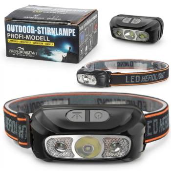 LED Stirnlampe Akku USB Kopflampe SENSOR Bewegungssensor Angeln Joggen IPX4