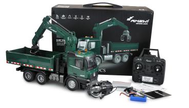 Preview: Amewi Mercedes-Benz Arocs Kranwagen mit Kipper RTR grün RC Spielzeug RC Auto