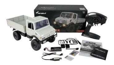 Preview: Amewi Mercedes-Benz Unimog Basic 4WD 1:12 RTR hellgrau RC Spielzeug RC Auto