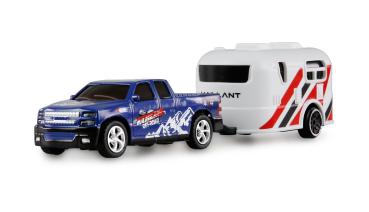Amewi RC Pickup Die Cast mit Wohnwagenanhänger 1:64 RTR blau RC Fahrzeuge