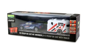 Preview: Amewi RC Pickup Die Cast mit Wohnwagenanhänger 1:64 RTR blau RC Fahrzeuge