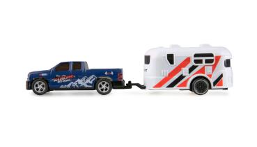 Preview: Amewi RC Pickup Die Cast mit Wohnwagenanhänger 1:64 RTR blau RC Fahrzeuge