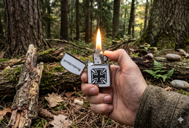 Preview: Sturmfeuerzeug Benzinfeuerzeug Survival Outdoor Camping Metall Chrom Deutschland