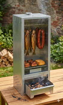 Preview: Peetz Räucherofen Smoker verzinkt Räucherschrank Fisch Fleisch Grill 65x26x21cm