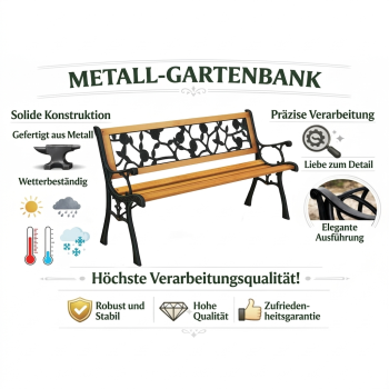 Preview: Gartenbank aus Holz Metall Parkbank Rosenmotiv Sitzbank Gartenmöbel 2.5 Sitzer