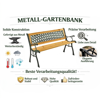 Preview: Gartenmöbel Gartenbank Holz Metall Parkbank Terasse Balkon robust 2.5 Sitzer NEU