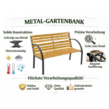Preview: Gartenbank Holz Metall Sitzbank wetterfest 2 Sitzer Outdoor für Terasse Balkon