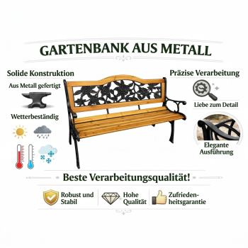Preview: Gartenbank Parkbank Holz Metall Gartenmöbel Rückenlehne 2.5 Sitzer Sitzbank NEU
