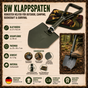 Preview: BW Klappspaten mit Tasche Bundeswehr Schaufel Hacke Schüppe Spaten 3-teilig
