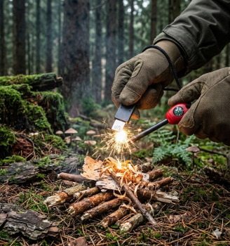 Preview: Feuerstarter Outdoor mit Kompass Feuerstahl Feuerstab Camping Survival
