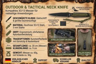Preview: Neck Knife Messer EDC Outdoor geschwärzte Klinge 3Cr13 Kunststoffscheide 20cm