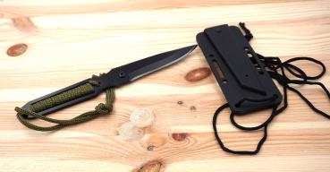 Neck Knife Messer EDC Outdoor geschwärzte Klinge 3Cr13 Kunststoffscheide 20cm