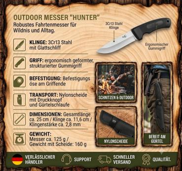 Preview: Outdoor Messer Hunter Jagdmesser 3Cr13 Stahl Klinge Gummigriff Nylonscheide 25cm