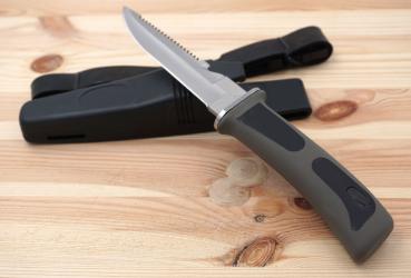 Preview: Outdoor Tauchermesser 3Cr13 Stahl Wellenschliff Gurtschneider Beinmesser Arm