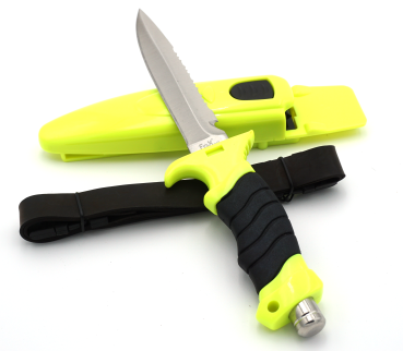 Fox Outdoor Tauchermesser Profi Beinholster Rettungsmesser Neongelb Glasbrecher