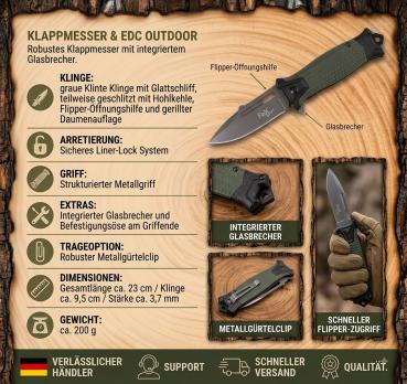 Preview: Snake Outdoor Messer schwer Klappmesser Glasbrecher Einhandmesser Gürtelclip EDC