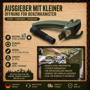 Preview: Ausgießer Benzinkanister Stahl Metall Auslaufrohr Diesel 20L Kanister grün BW