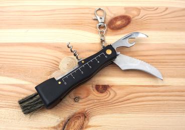 Preview: Pilzmesser Klappmesser mit Pilzbürste Korkenzieher Flaschenöffner Holzgriff