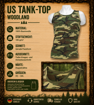 US Tank Top Woodland BW 100% Baumwolle Herren Muskelshirt Army XS-3XL
