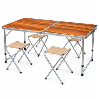 Campingtisch faltbar ALU 120 cm Set mit 4 Hocker Klapp- Gartentisch Koffertisch